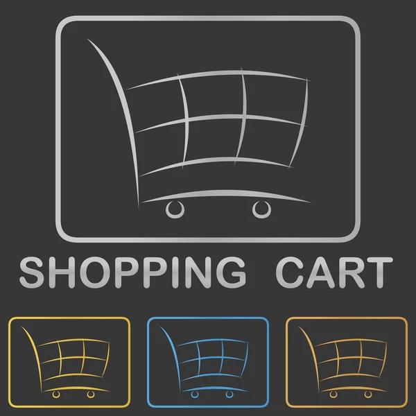 Metallic shopping cart icon, button design set — Stock Vector