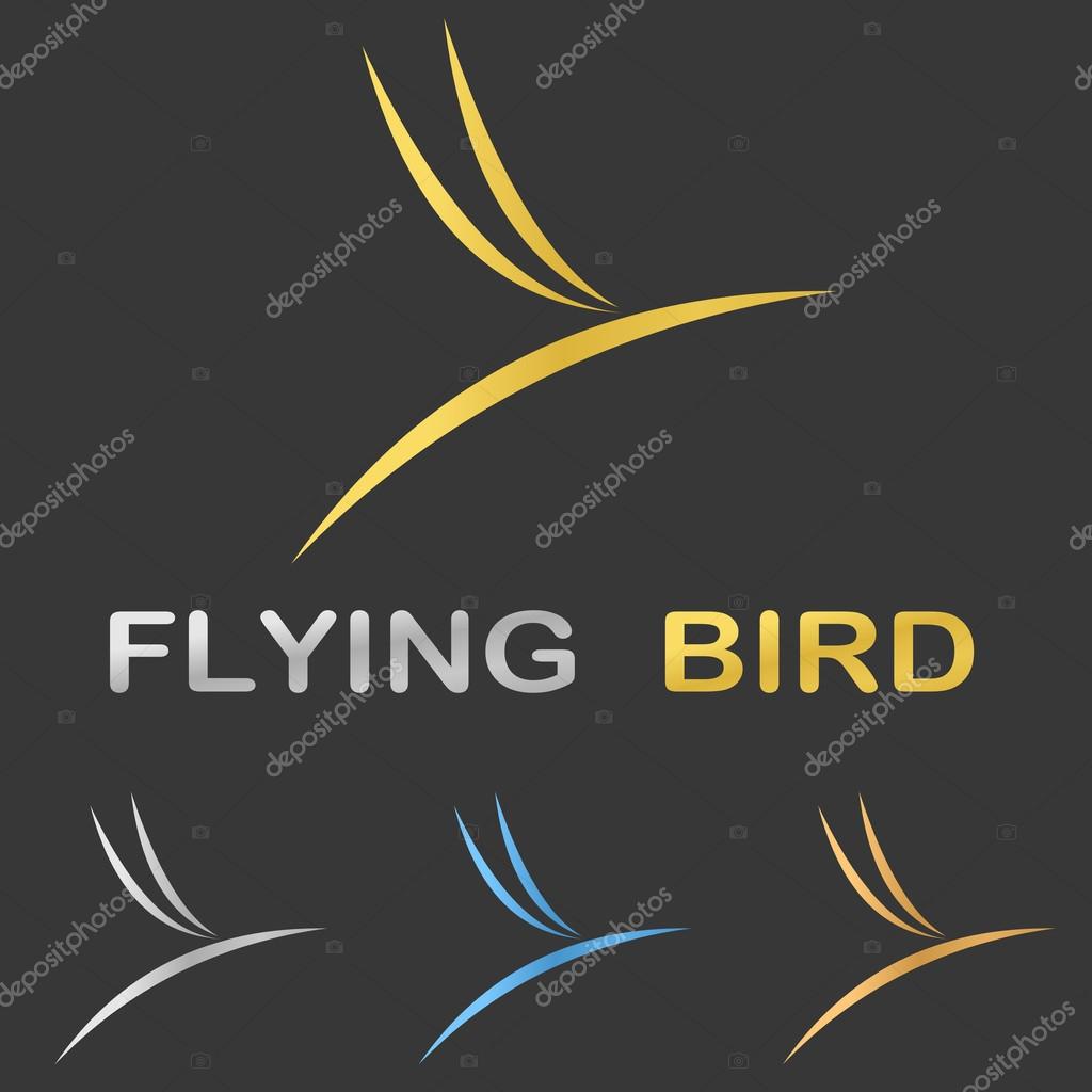 Metallic stylized flying bird logo design set