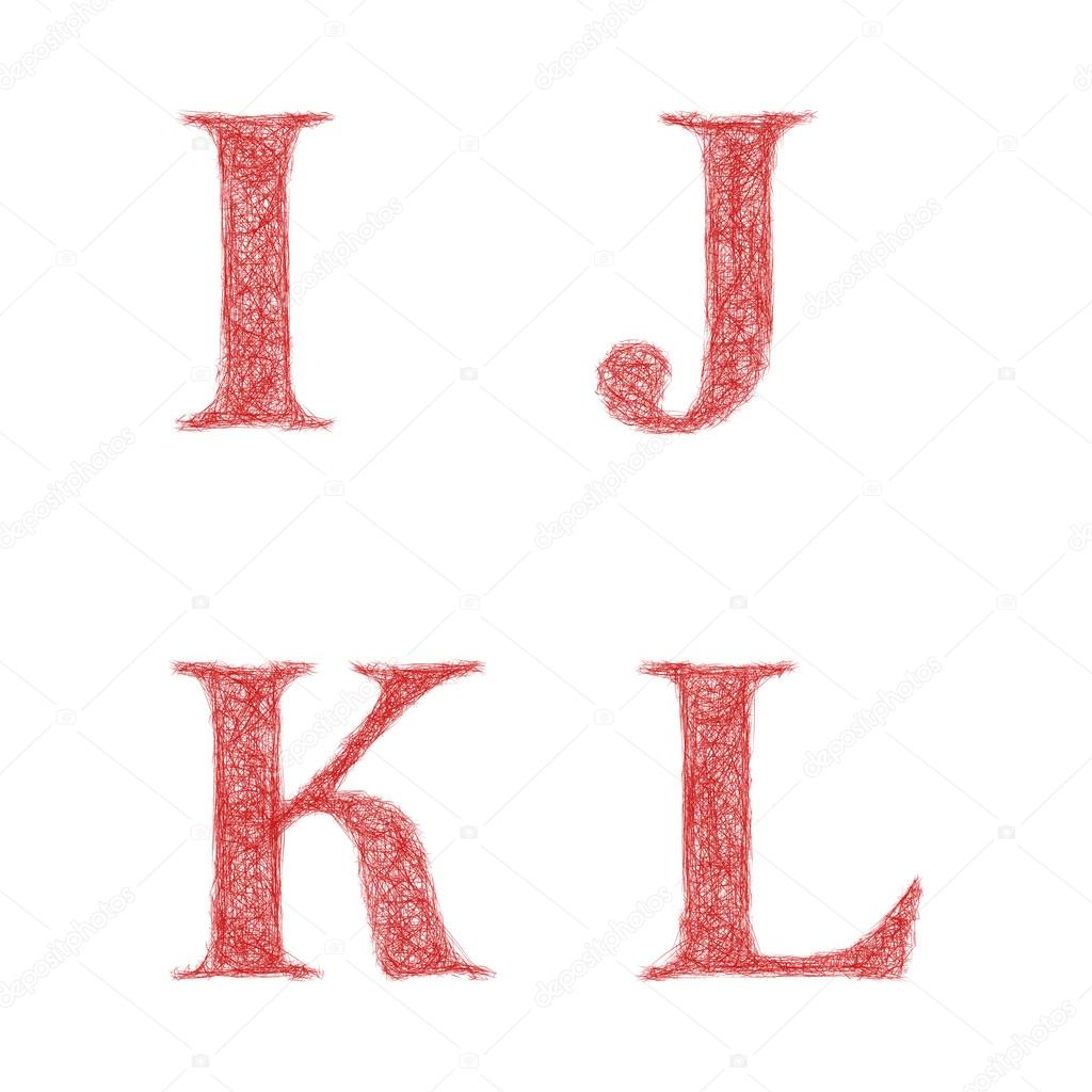 Red sketch font set - letters I, J, K, L