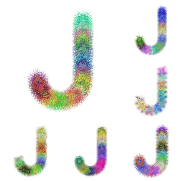 Juego de fuentes fractal colorido feliz - letra J — Vector de stock