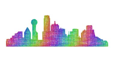Dallas manzarası siluet - çok renkli çizgi resimler