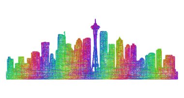 Seattle manzarası siluet - çok renkli çizgi resimler