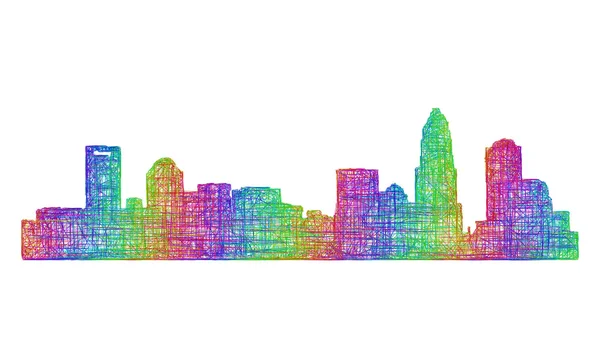 Silueta de Charlotte skyline - arte de línea multicolor — Vector de stock