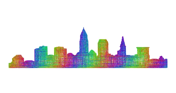 Silhouette horizon Cleveland - art de ligne multicolore — Image vectorielle