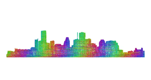 Houston silhueta skyline - arte linha multicolor —  Vetores de Stock