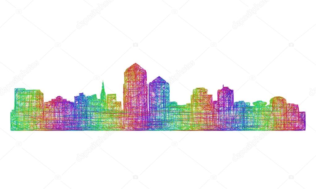Albuquerque skyline silhouette - multicolor line art