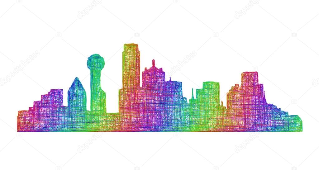 Dallas skyline silhouette - multicolor line art