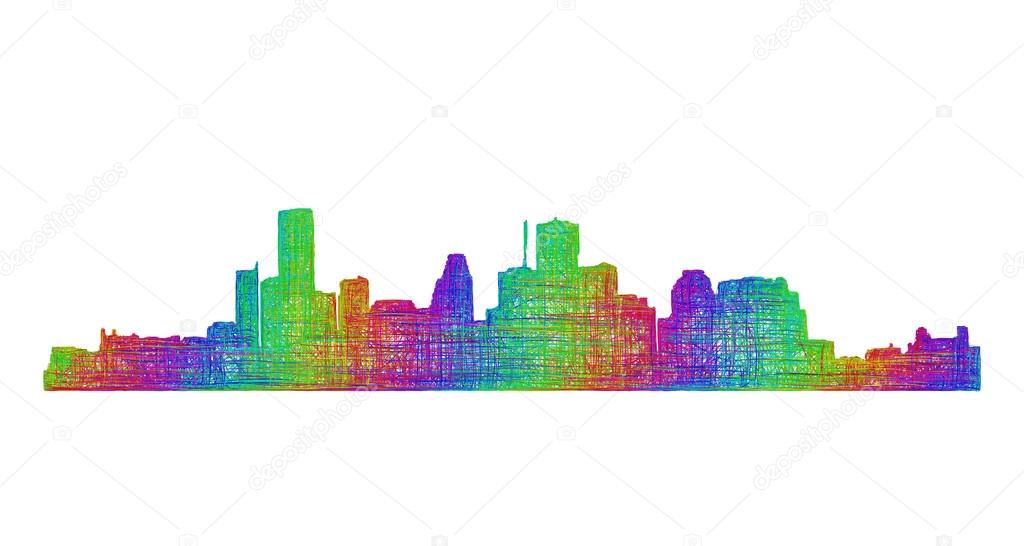 Houston skyline silhouette - multicolor line art