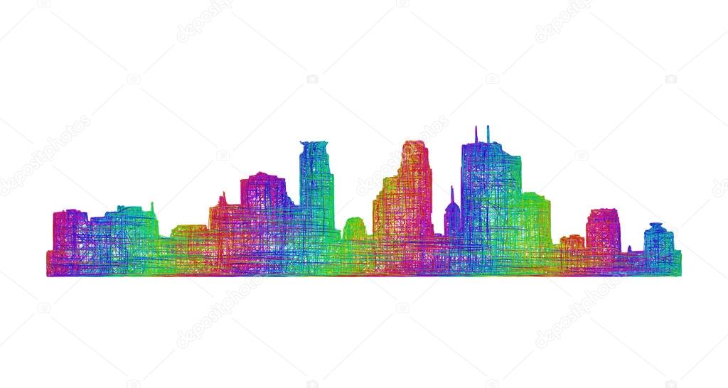 Minneapolis skyline silhouette - multicolor line art
