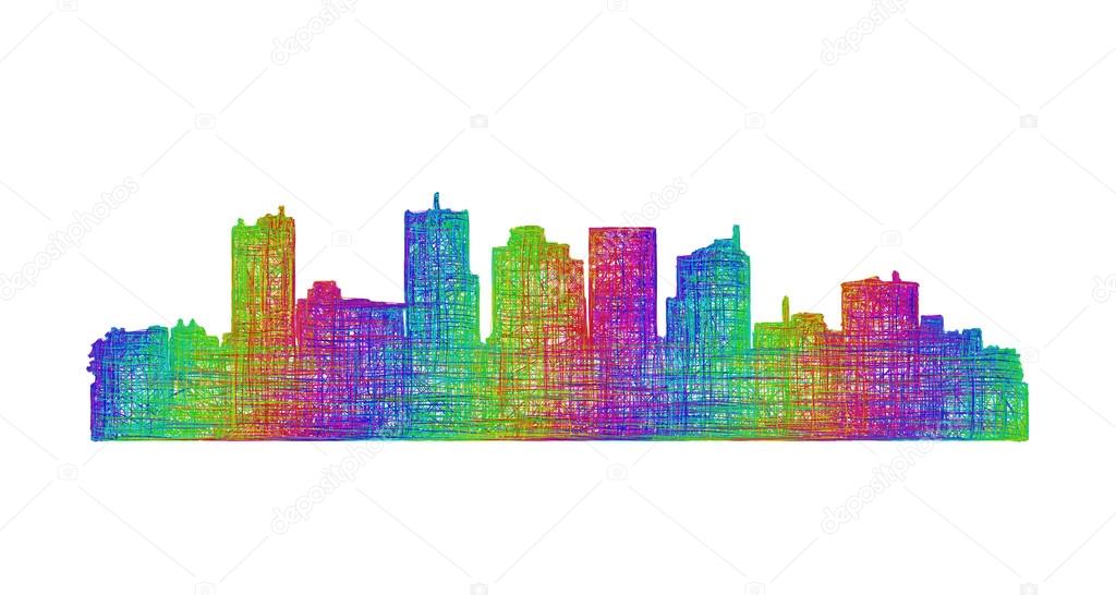 Phoenix city skyline silhouette - multicolor line art