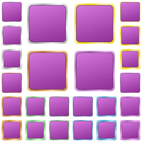 Purple blank square metal button set — Stock Vector