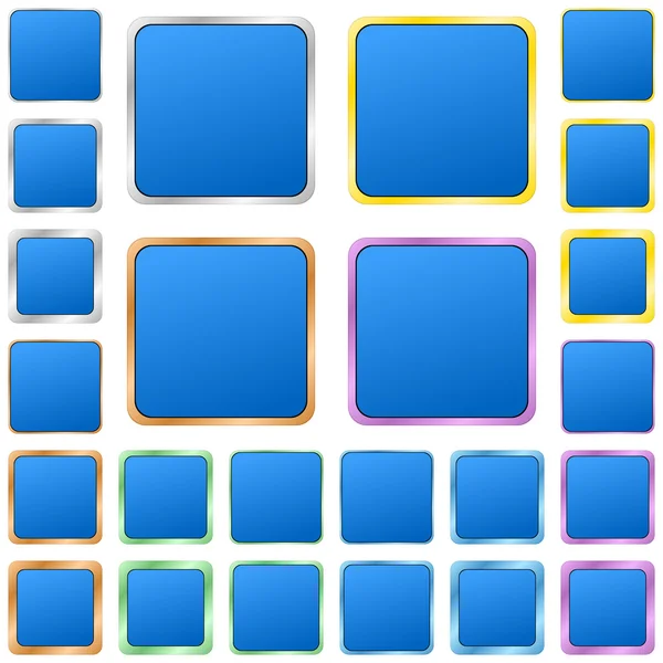 Blauer leerer quadratischer Metallknopf Set — Stockvektor