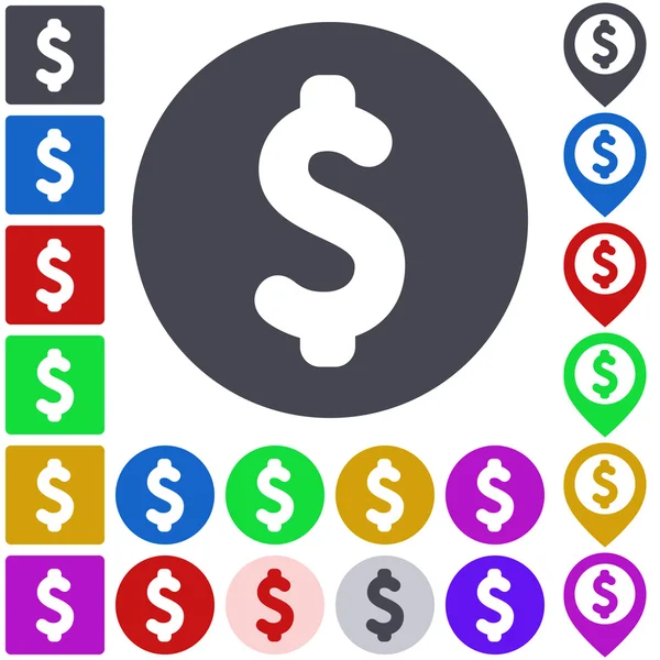 Színes dollár ikon készlet — Stock Vector