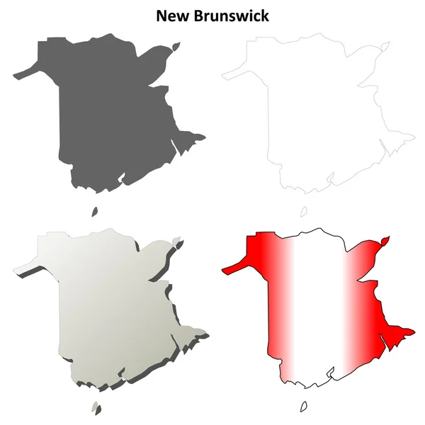 New Brunswick prázdné osnovy mapa sada — Stockový vektor