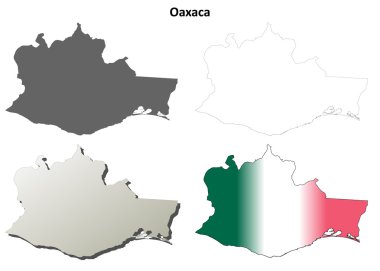 Oaxaca blank outline map set clipart