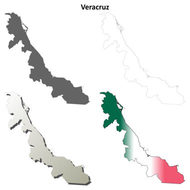 Veracruz blank outline map set clipart