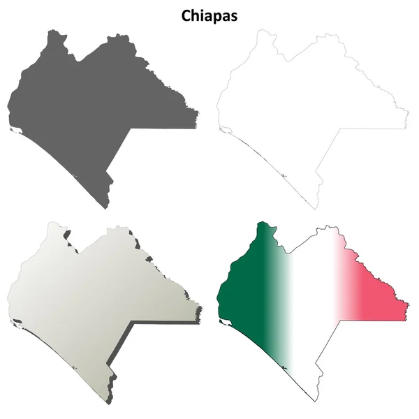 Chiapas prázdné osnovy mapa sada — Stockový vektor