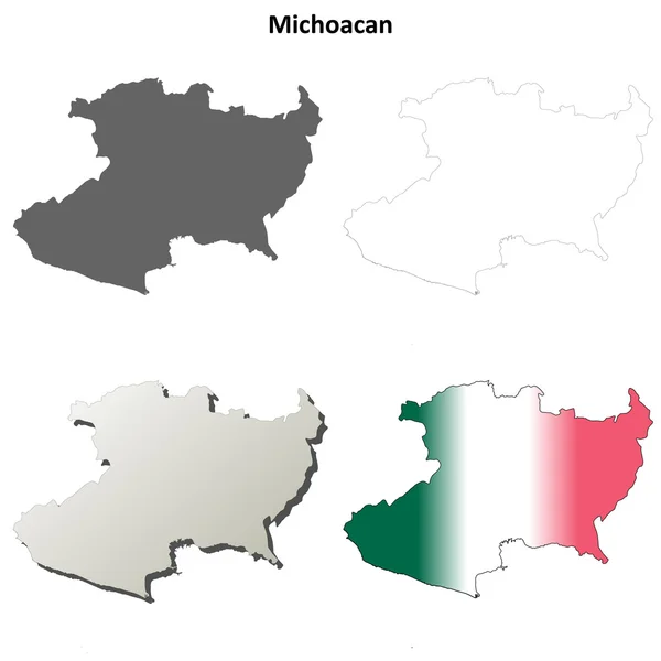 Michoacan blanke Umrisskarte Set — Stockvektor