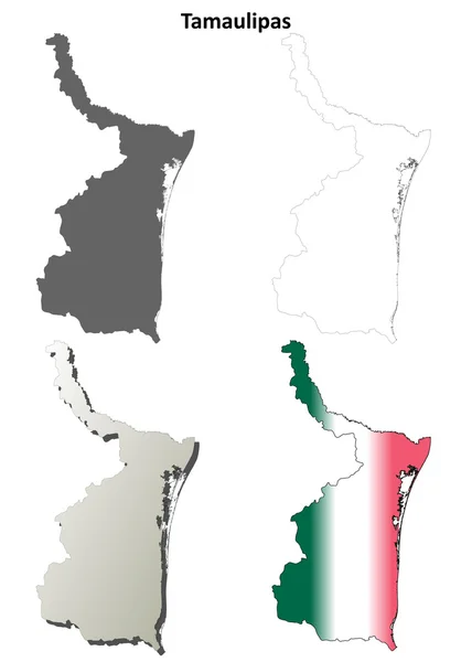 Tamaulipas prázdné osnovy mapa sada — Stockový vektor