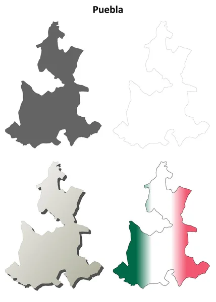 Puebla blank outline map set — Stock Vector