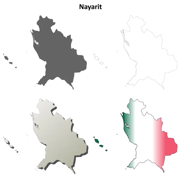 Nayarit leere Umrisse Kartenset — Stockvektor