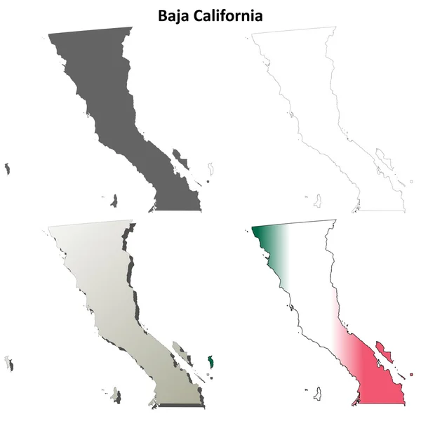 Baja California contorno en blanco mapa conjunto — Vector de stock