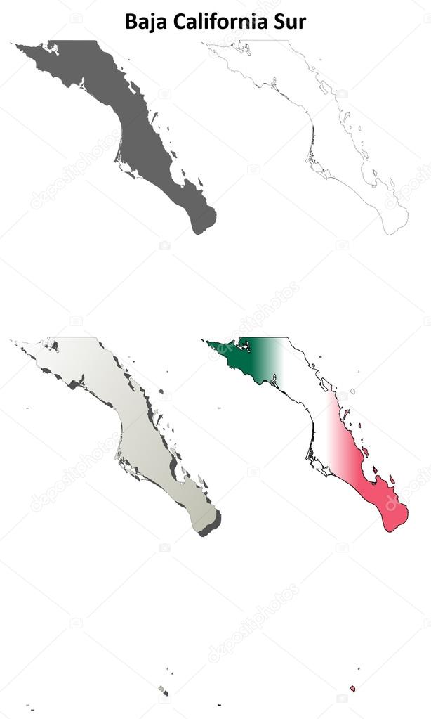 Baja California Sur outline map set
