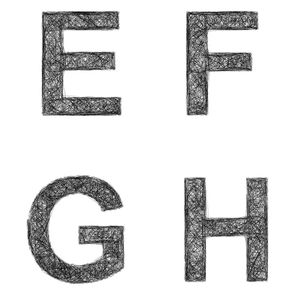 ชุดตัวอักษรศิลปะบรรทัด ตัวอักษร E, F, G, H — ภาพเวกเตอร์สต็อก