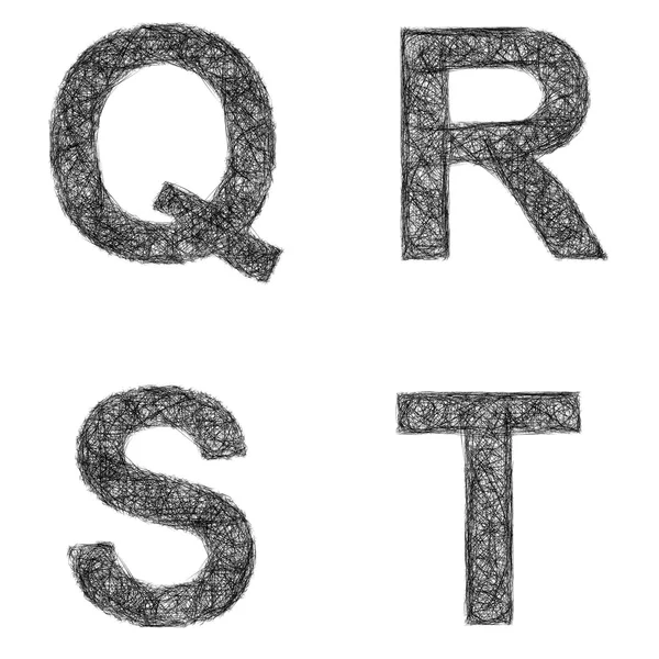 라인 아트 글꼴 설정-편지 Q, R, S, T — 스톡 벡터