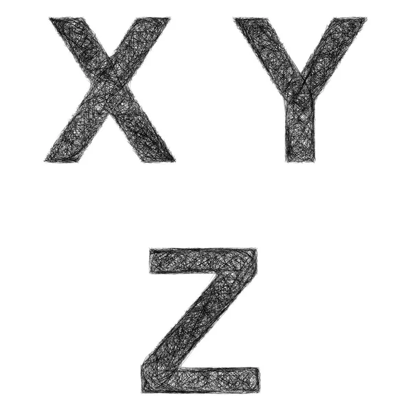Juego de fuentes de arte de línea - letras X, Y, Z — Vector de stock