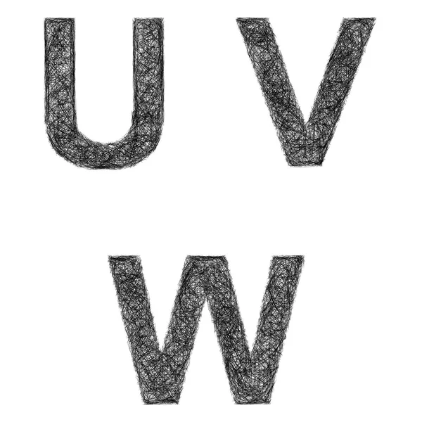 ชุดตัวอักษรศิลปะบรรทัด ตัวอักษร U, V, W — ภาพเวกเตอร์สต็อก