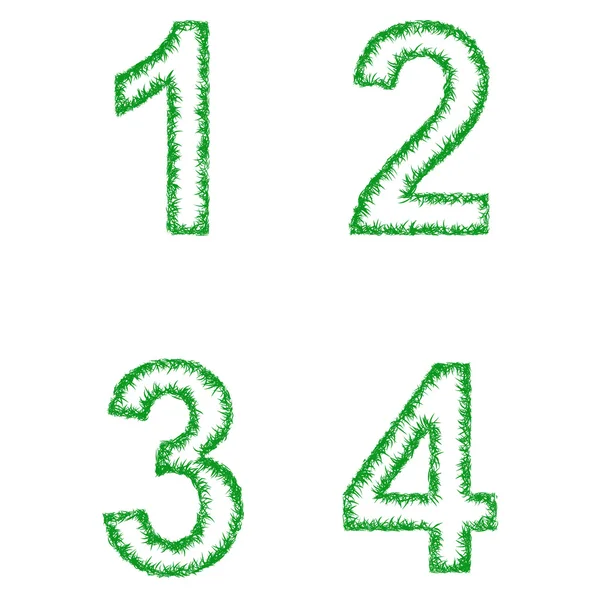 Schriftset aus grünem Gras - Zahlen 1, 2, 3, 4 — Stockvektor