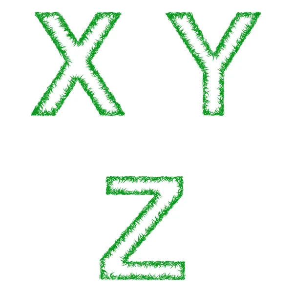 Green grass font set - letters X, Y, Z — Stock Vector