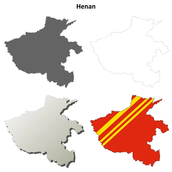 Set mappa contorno vuoto Henan — Vettoriale Stock
