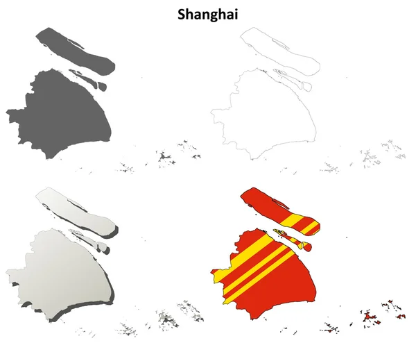 上海の空白概要地図セット — ストックベクタ