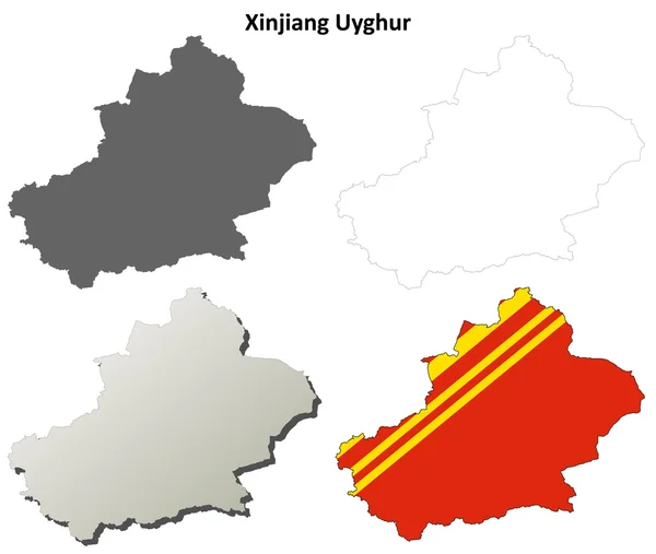 Xinjiang Uyghur esquema mapa conjunto - Versión china — Vector de stock
