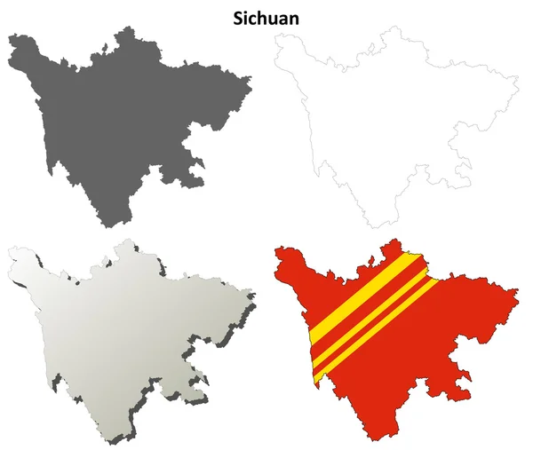Sichuan en blanco esquema mapa conjunto — Vector de stock