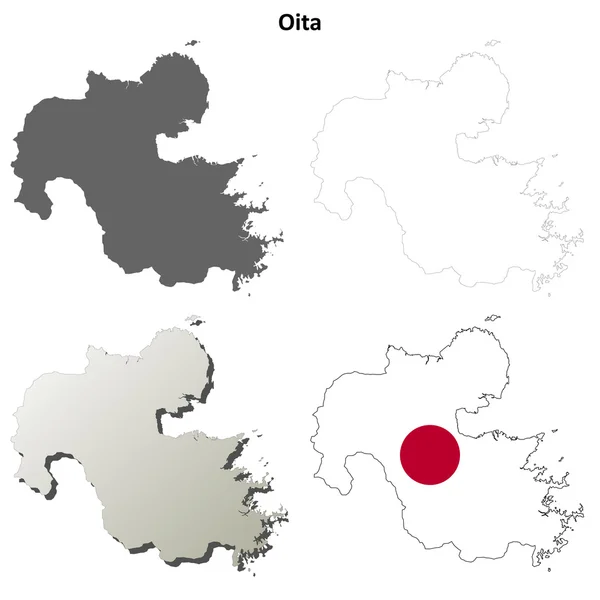 Set mappa contorno vuoto Oita — Vettoriale Stock