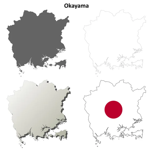 Okayama en blanco esquema mapa conjunto — Vector de stock