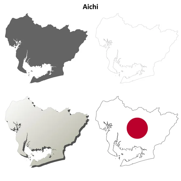 Set di mappe con contorno vuoto Aichi — Vettoriale Stock