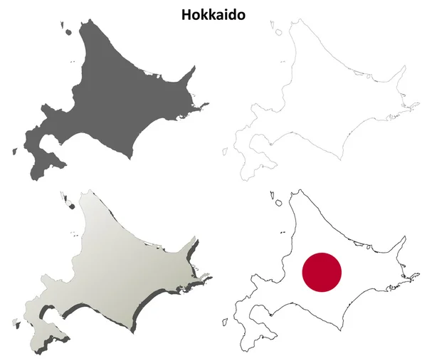 Set mappa del contorno vuoto Hokkaido — Vettoriale Stock