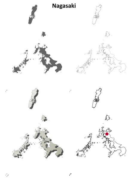 Nagasaki blank outline map set — Stock Vector