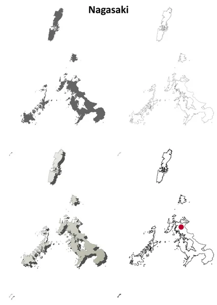 Nagasaki puste kontur mapa zestaw — Wektor stockowy