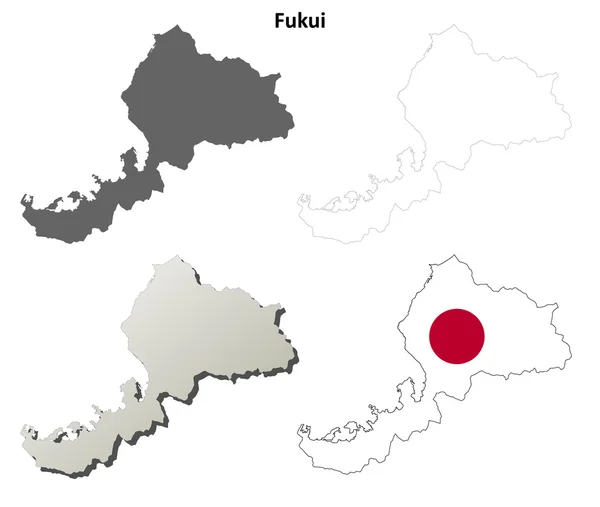 Set mappa contorno vuoto Fukui — Vettoriale Stock