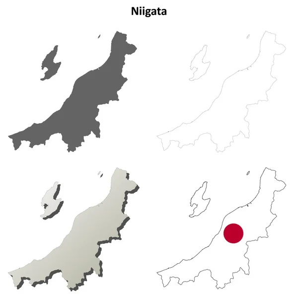 Niigata prázdné osnovy mapa sada — Stockový vektor