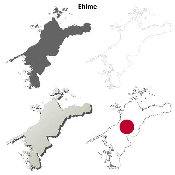 Imposta mappa contorno vuoto Ehime — Vettoriale Stock