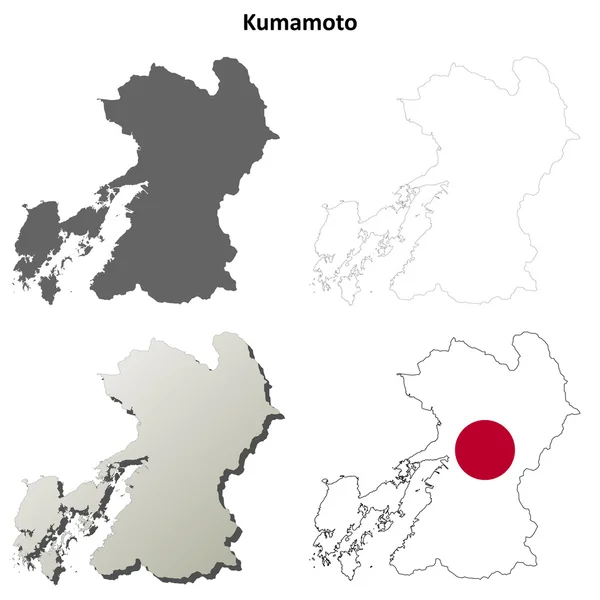 Set mappa contorno vuoto di Kumamoto — Vettoriale Stock