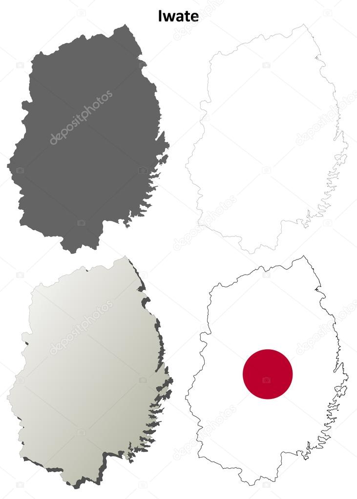 Iwate blank outline map set