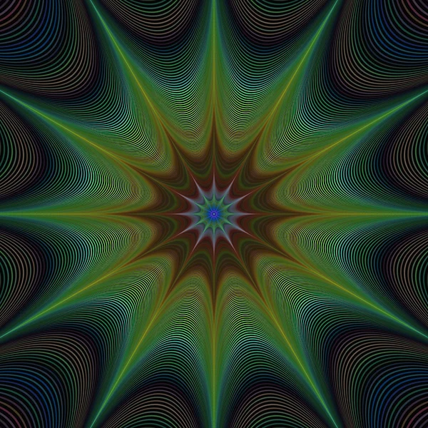 Verde abstracto colorido curvado estrella fractal — Vector de stock