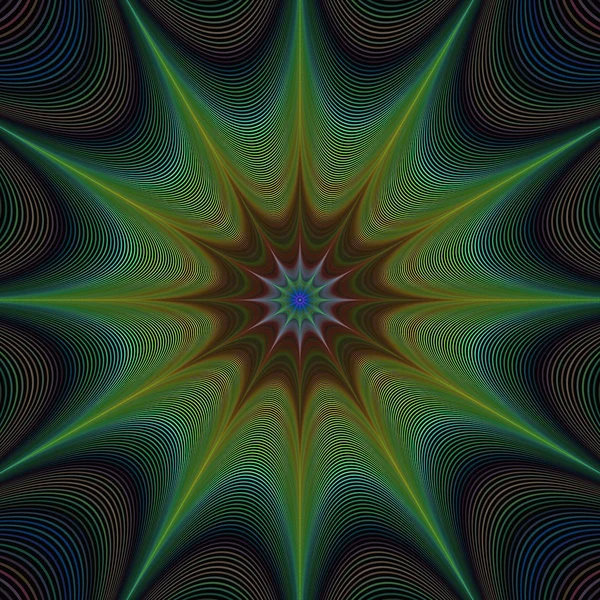 Groene abstract kleurrijke gebogen sterren fractal — Stockvector